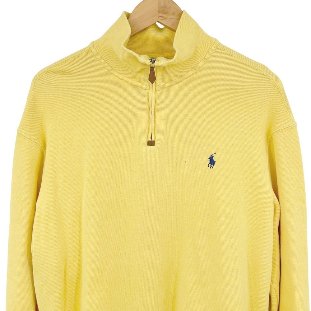 Polo Ralph Lauren Quarter Zip Pullover Mens L Yellow Cotton Pony Logo Prep Ivy